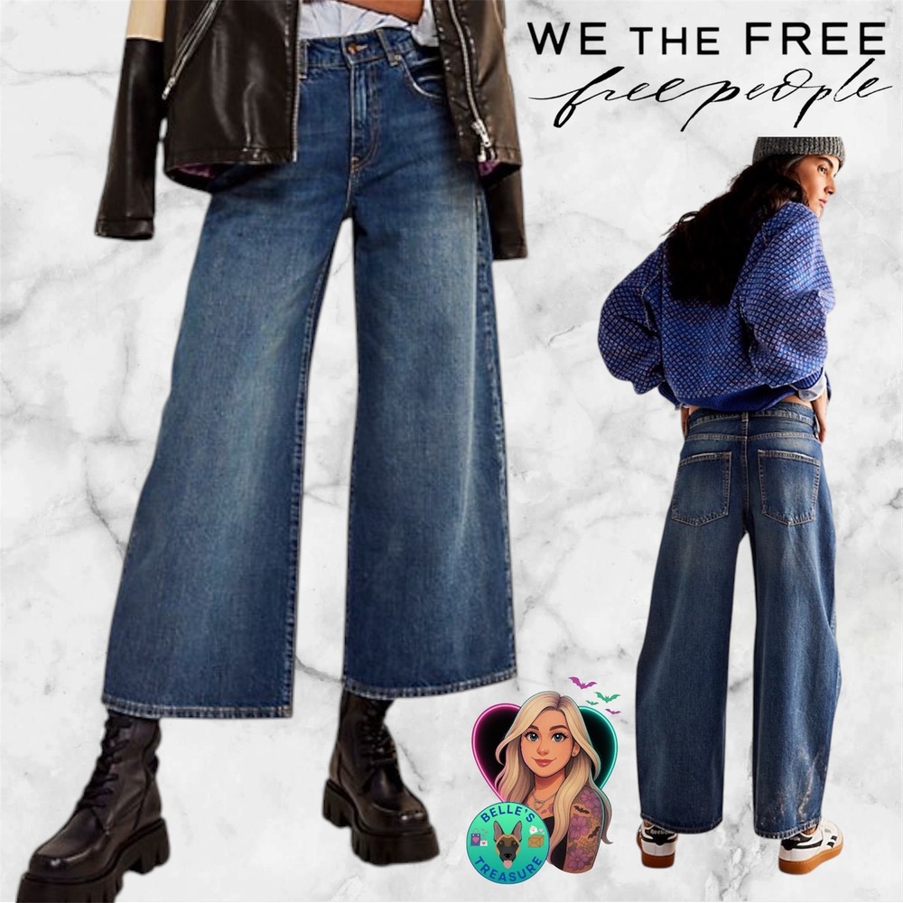 Free People We The Free Women's 30 Misha High Rise Wide Barrel Jeans Medium Wash
